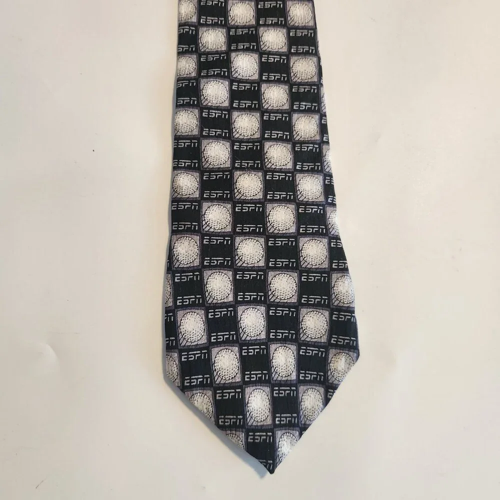 ESPN Golf Tie Necktie 100% Silk‎ Tie by WEMCO New Orleans Black Gray Golf Balls